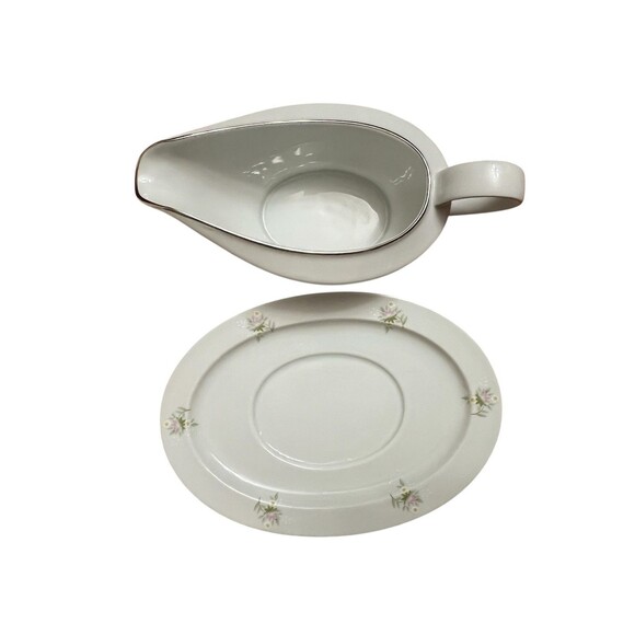 Johann Haviland Gravy Boat Forever Spring Unattached Underplate Vintage Platinum - Picture 6 of 9